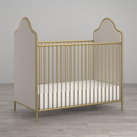 Little Seeds Piper Upholstered Metal Crib, Gold