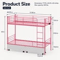 thumbnail image 7 of Miniyam Twin Over Twin Metal Bunk Bed with Storage Drawers, Convertible Bunk Bed with Guardrails, Ladder, Pink, 7 of 7