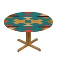 thumbnail image 3 of WYYP  Round Edge Closing Tablecloth, Aztec Elastic Edged Tablecloth, Geometric Shapes on Teal, Fit Round Tables, for Outdoor Indoor Use, Multicolor White, 3 of 7