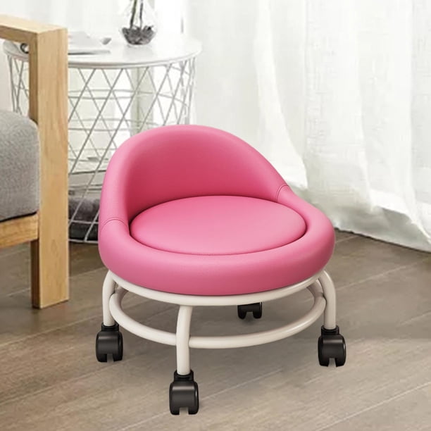 Asiento rodante bajo perfecl con respaldo Taburete corto de cuero PU rosa