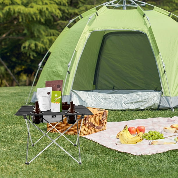 Table de pique-nique de camping pliante avec 4 porte-gobelets, sacs de  transport et poche en filet, table de voyage en toile pour la pêche au  barbecue 