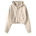 thumbnail image 5 of Zip up Hoodie Women Oversized Cropped Plain Sweatshirt Full Zip Drawstring Hooded Slouchy Jacket with Pocket Beige XL, 5 of 8