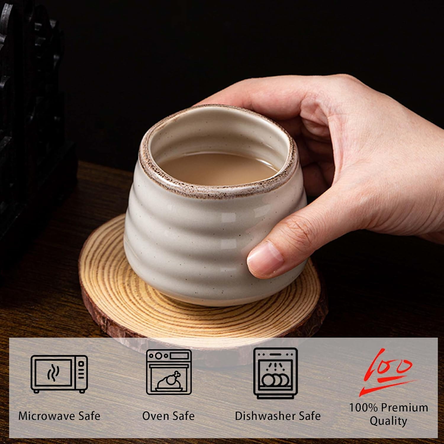 4pcs Japanese Tea Cup Set – Mini Size 5OZ Ceramic Matcha Cup, Handless Espresso Cups, Cute Small Porcelain Coffee Mugs for Lovers, Dishwasher & Microwave Safe(Retro Grey)