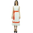 thumbnail image 1 of Bimba Robe d'Été Mi-Mollet pour Femmes, Bas Uni à Volants avec Ceinture en Tissu, 1 of 9