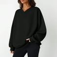 thumbnail image 2 of WTOBBY Women's Fashion Casual Solid Color Long Sleeve V-Neck Sweatshirt Top, Comfortable Pullover for Women, Soft Material Ideal for Lounge and Casual Outings,Black XL, 2 of 5