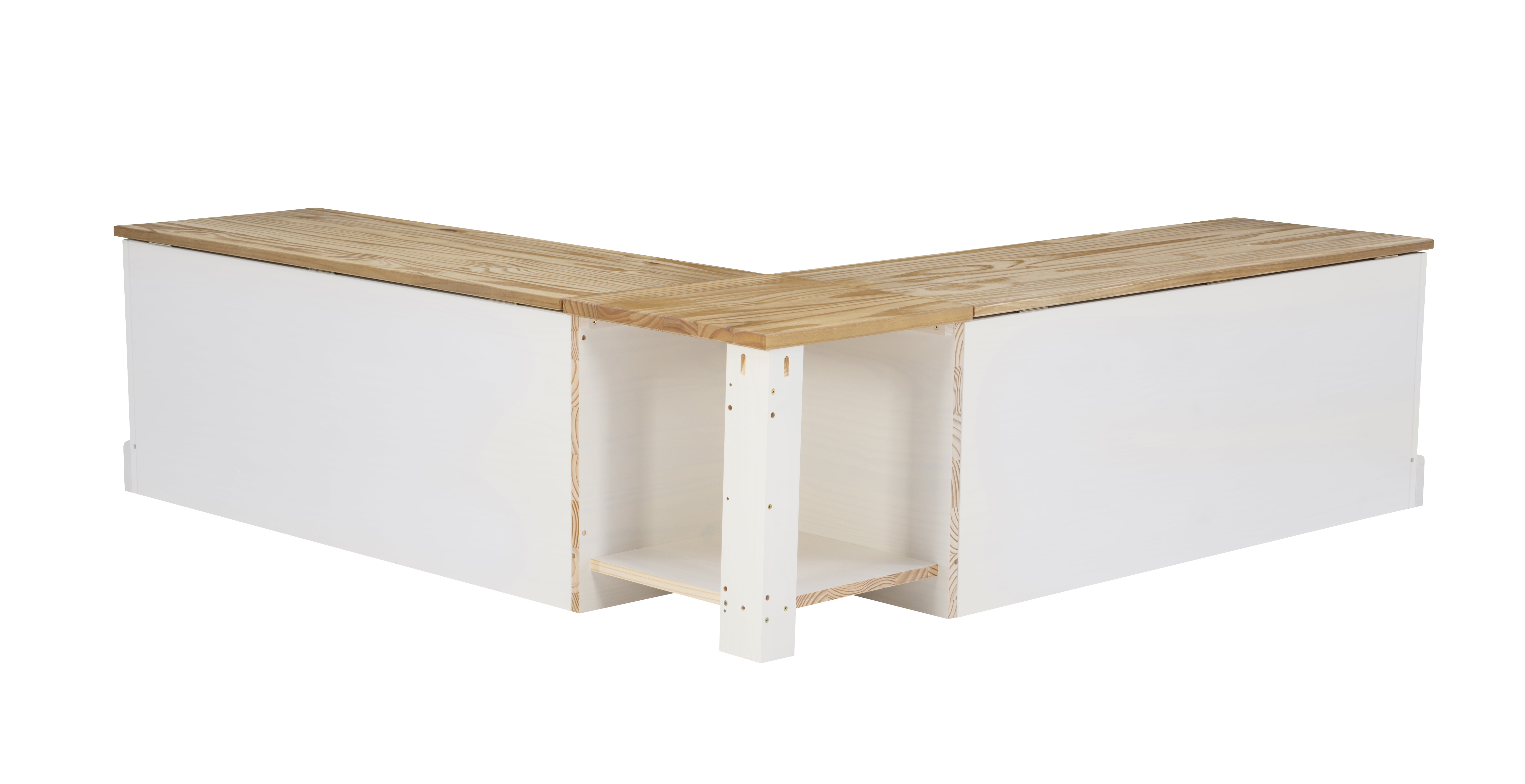 Linon Romero Backless Corner Nook with Storage, 5-Piece Cushion Set, Natural/White/Apple Green