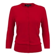 YEMAK Women's Knit Cardigan Sweater  3/4 Sleeve Crewneck Basic Classic Casual Button Down Soft Lightweight Top