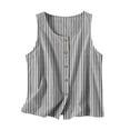 thumbnail image 4 of Stripe Tank Top for Women Crew Neck Sleeveless Loose Fit Button up Casual Tee Shirts Summer Fashion Tunic Tops Blouse Black, 4 of 7
