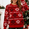 thumbnail image 3 of FRSASU Women's Christmas Sweater Round Neck Long Sleeve Knit Pullover Snowflake Jacquard Merry Xmas Holiday Party Jumpers Red-B, 3 of 6