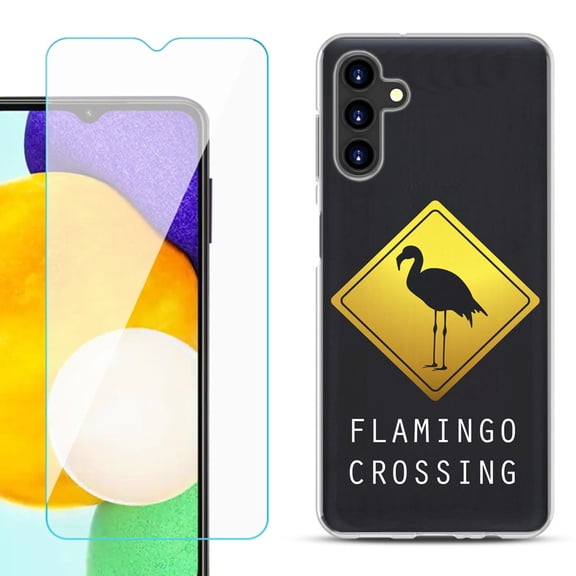 Slim-Fit TPU Fashion Phone Case for Samsung Galaxy A13 5G, with Tempered Glass Screen Protector, by OneToughShield ® - Flamingo