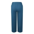 thumbnail image 6 of IDALL Capri Pants for Women Linen Pants Women Women Stretch High Waisted Straight Wide Leg Pants With Breasted Cotton Loose Casual Pants With Pockets Lounge Pants Women Baggy Pants Blue L, 6 of 7