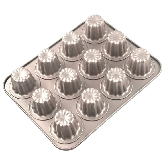Caneles Mould Mini Cake Tins for Baking Cannele Mould Bordelaise Bakeware Non-Stick French Pastry Mold Muffin Tin Panna Cotta Moulds for Cannelé Cupcake Jelly Carbon Steel 12 Cavity
