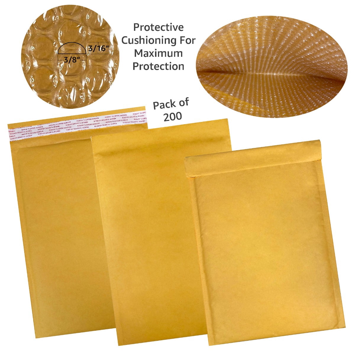 StarBoxes 200 Kraft Bubble Mailers 8.5x14.5" - #3 Self-Seal Padded Envelopes