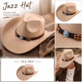 thumbnail image 4 of Vintage Wide Brim Felt Cowboy Hat with Decorative Hat Band, Classic Western Style Fedora Cowgirl Hat, Lightweight Outdoor Travel Party Costume Hat for Men Women Beige, 4 of 7