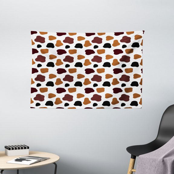 Cow Print Tapestry, Cow Skin Animal Abstract Spots Milk Dalmatian Barnyard Camouflage Dots, Wall Hanging for Bedroom Living Room Dorm Decor, 60W X 40L Inches, White Brown Black, by Ambesonne