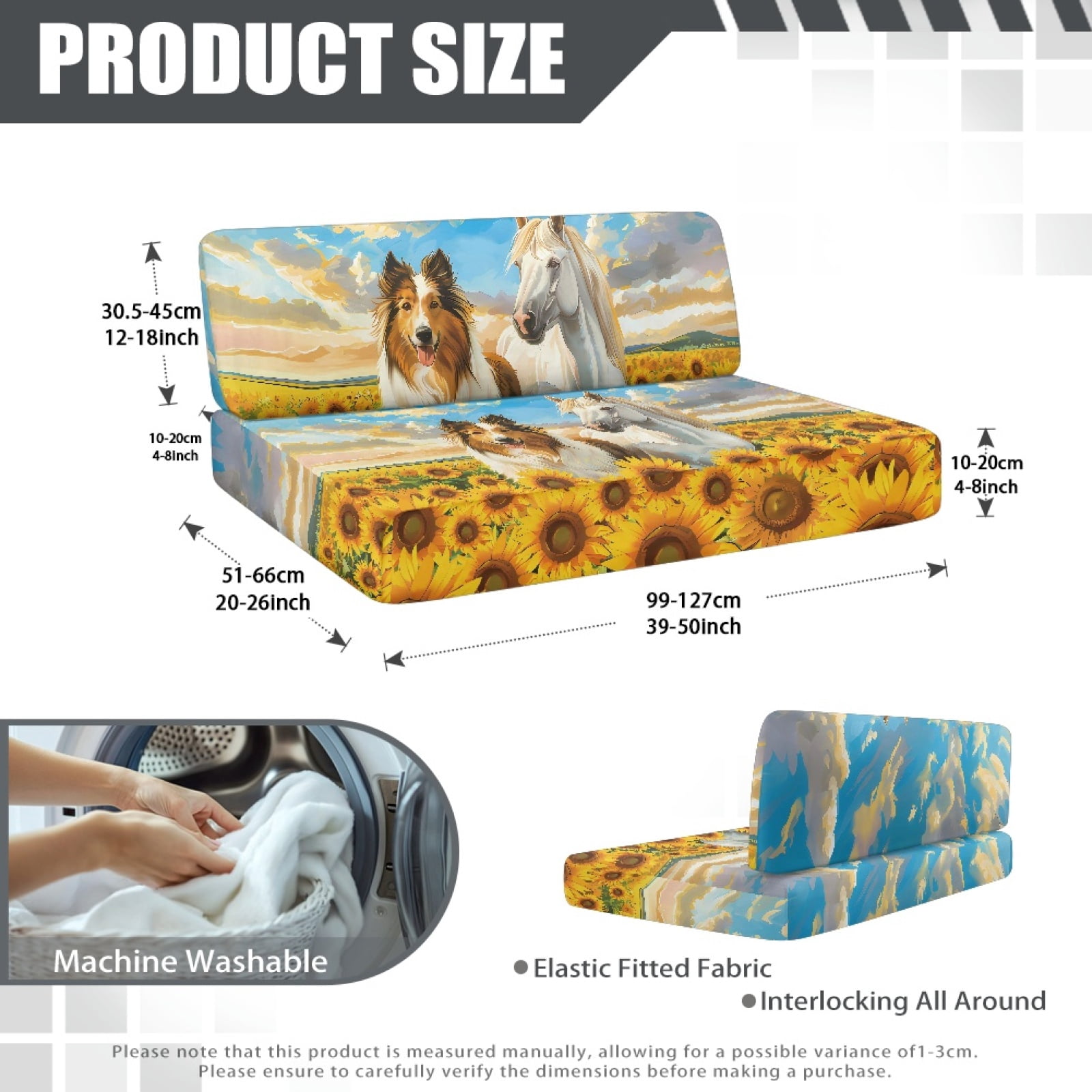 Kuiaobaty RV Dinette Cushions Covers RV Stretch Sofa Seat Slipcovers with 1 Backrest Cover & 1 Bench Cover Home & Kitchen Accessories for RV, Blue Sky Sheltie Dog Horse Sunflower Pattern