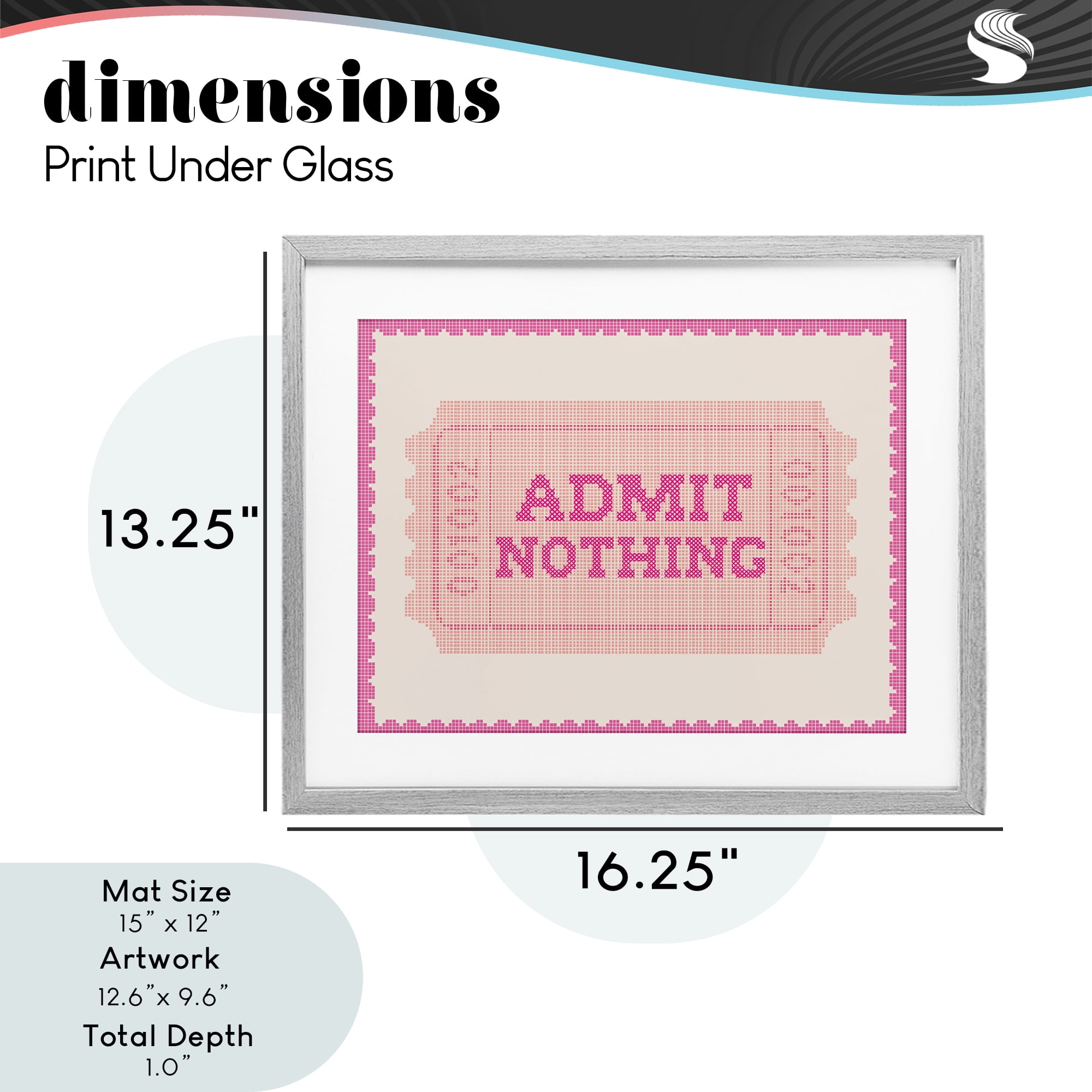 Stupell Industries Admit Nothing Retro Pink Ticket Gray Framed Print Under Glass, design by Lil' Rue