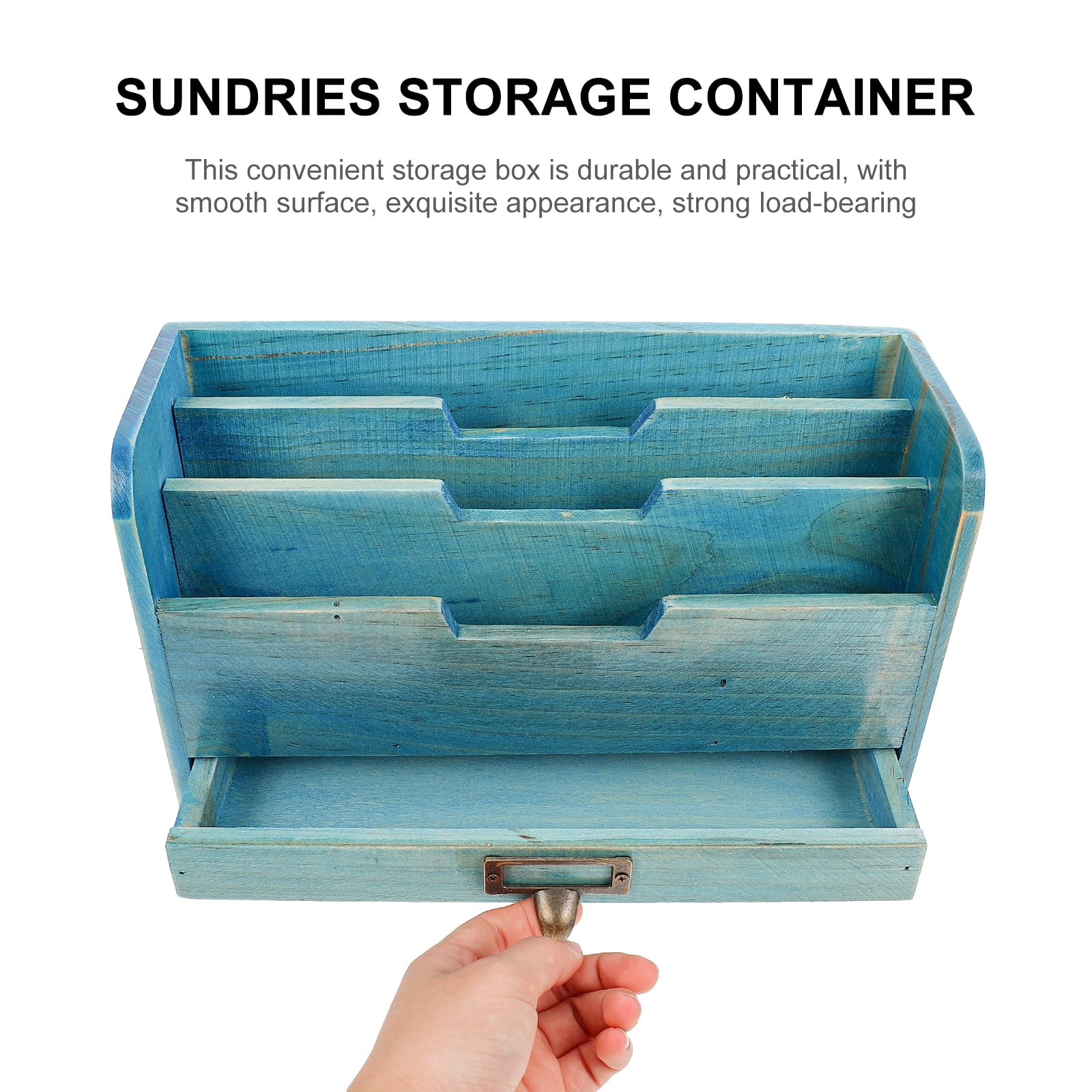 Desktop Storage Box Rustic Organizer Farmhouse Drawers Blue