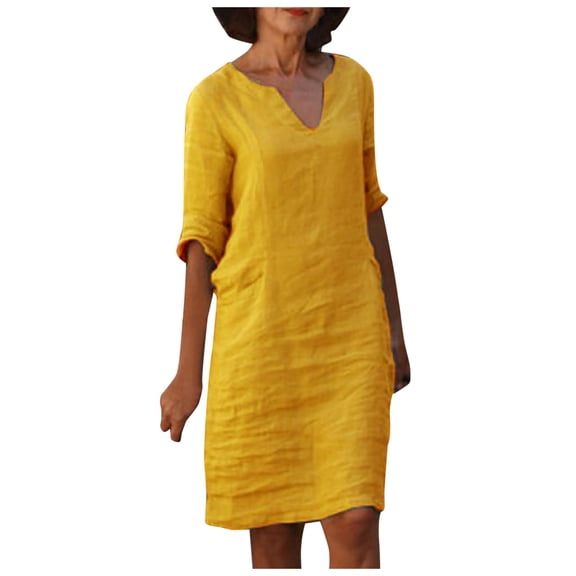 Womens Dresses Summer, Womens Dresses,Women's Sweater Dress V Neck Retro Stitching Cropped Sleeve Casual Knit Dress Soft Comfortable Elegant Winter Outfit