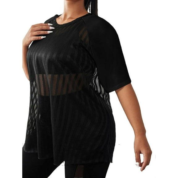 Women s Plus Size Breathable Mesh Cover Up Panel Half Sleeve Sports Top 4XL 20