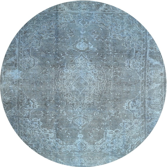 Ahgly Company Machine Washable Indoor Round Contemporary Slate Blue Grey Blue Area Rugs, 7' Round