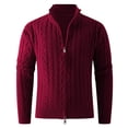 thumbnail image 2 of Miluxas Mens Full Zip Up Cardigan Sweater Casual Stand Collar Cable Knit Winter Sweaters Red, 2 of 7