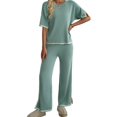 thumbnail image 3 of Short-Sleeved Knitted Trousers Suit Light Green XS, 3 of 7
