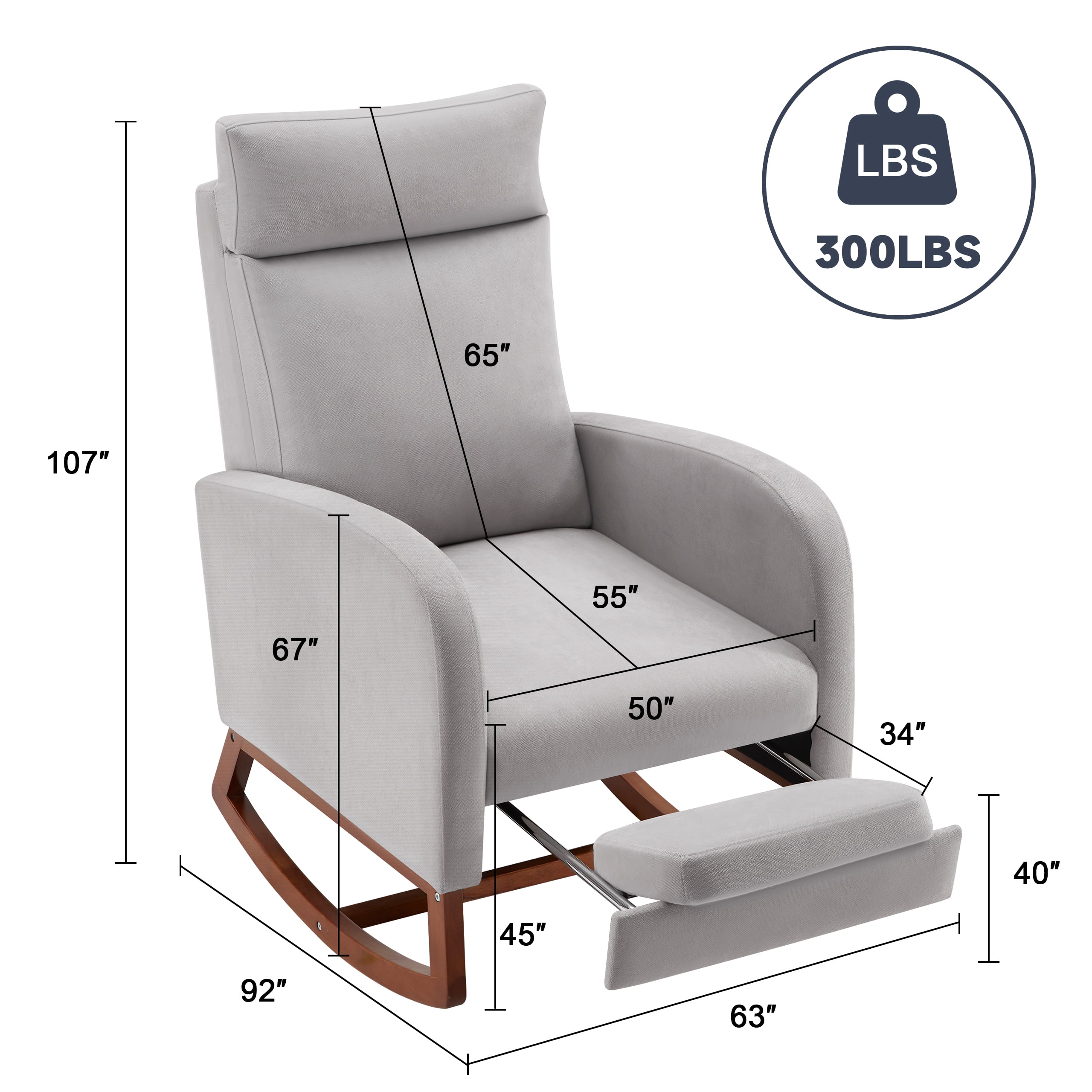 Someet Nursery Rocking Chair with Footrest,Linen Material Rocker Armchair with High Backrest and Pillow for Bedroom Living Room,Gray