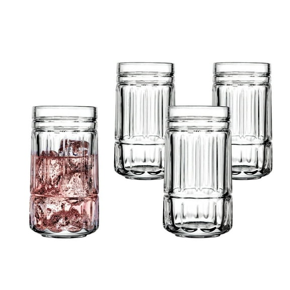 Godinger Highball Glasses, Drinking Glasses, Glass Cups, Beverage Glass, for Beer, Cocktails, Liquor & More, 12oz Set of 4, Wooster Collection