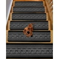 thumbnail image 2 of Black Geometric Stair Treads for Wooden Steps Indoor Runner Rug Carpet, Boho Stripe Retro Farmhouse Texture 4 Pieces Peel and Stick Staircase Step Treads Covers Washable Throw Door Mats, 30"x8", 2 of 5
