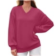 thumbnail image 2 of Sevevn Women's V Neck Long Sleeve Sweatshirt Loose Oversized Puff Cuff Casual Pullover Top Hot Pink L, 2 of 6