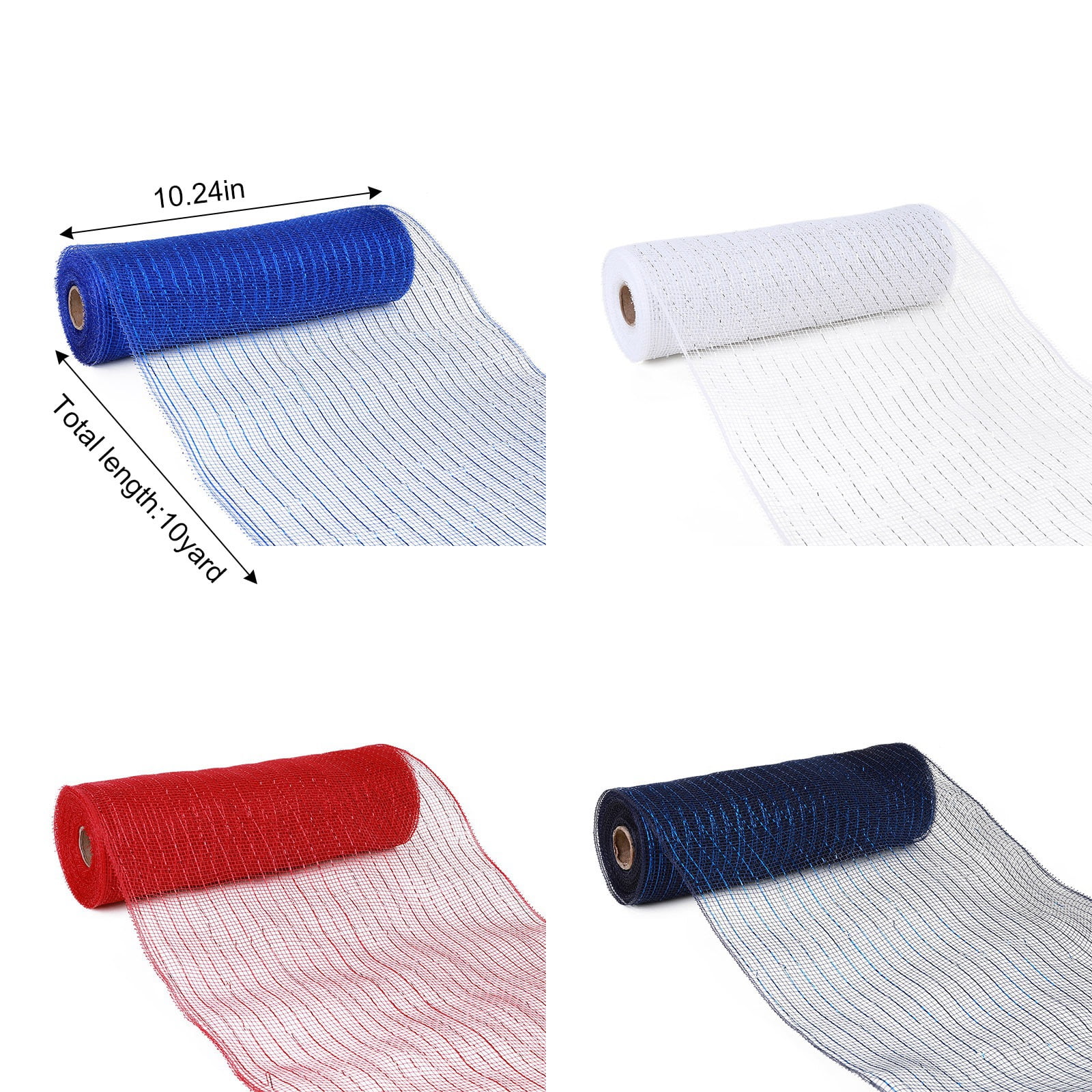 4 Rolls Easter Deco Mesh Ribbon Wreath Making Supplies Poly Mesh Ribbon Decor for Easter DIY Craft Home Door 10 Yards Each Roll(Blue, White, Red, Dark Blue)