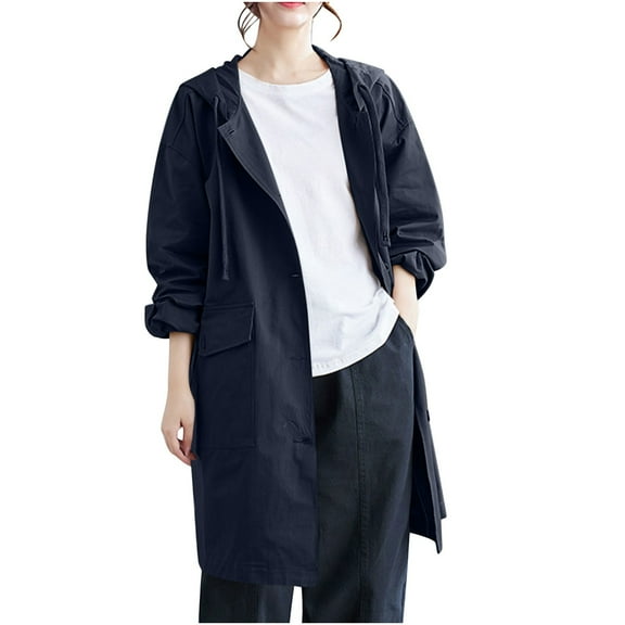 ClodeEU Women’s Long Jacket With Hood,Lightweight Waterproof Jackets,Travel Windproof Trench Coats Black,Womens Plus M