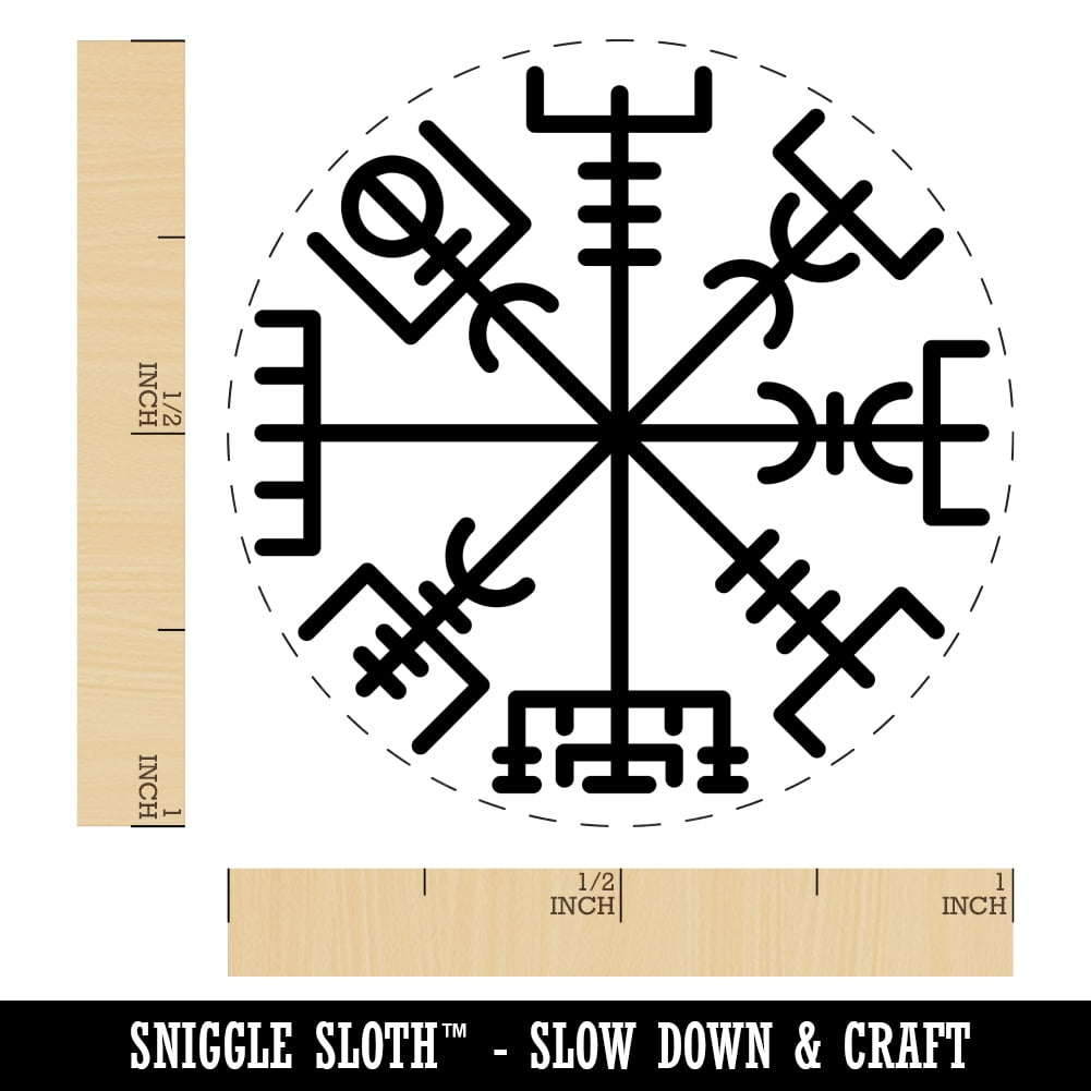 Viking Vegvisir Norse Protection Rune Self-Inking Rubber Stamp Ink Stamper - Fuchsia Ink - Medium 1 Inch