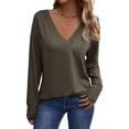 thumbnail image 4 of NFTOEIULA Women V Neck Long Sleeve Buttons At Cuff Top, 4 of 7