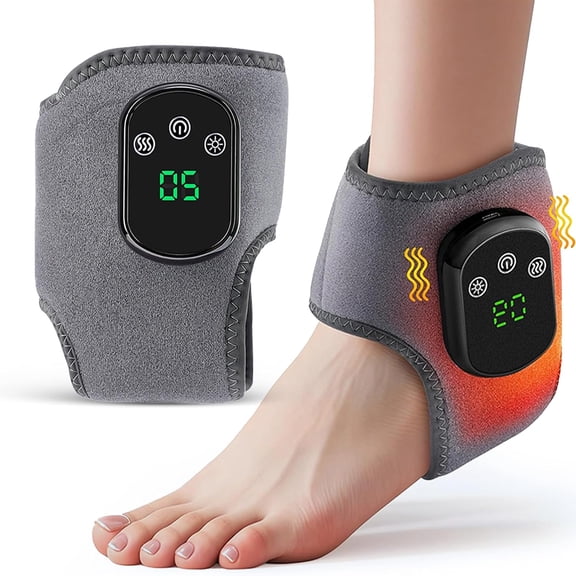 Cordless Ankle Massager with Heat 5 Levels Electric Heated Ankle Wrap for Foot, Rechargeable USB Heating Wrap with 3 Vibration Modes, Auto Shut-off, Portable Ankle Massager for Daily Relaxation