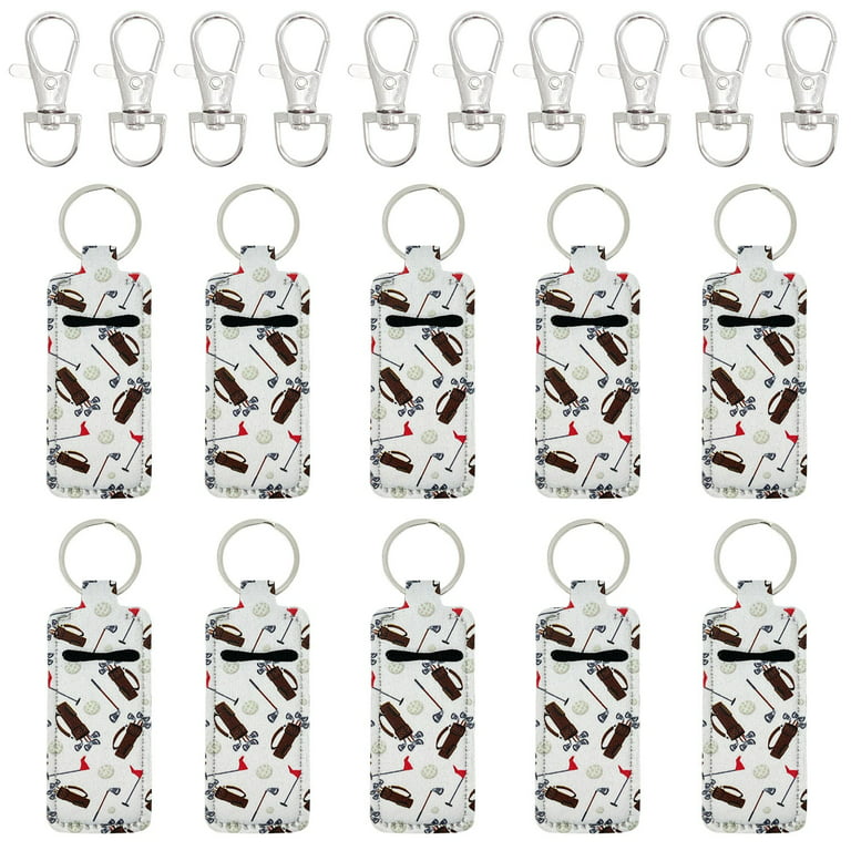 Wrapables 10 Pack Chapstick Holder Keychain, Keyring for Lip Balm Lip Gloss  Lipstick with 10 Pieces Metal Keyring Clasps, Golf 
