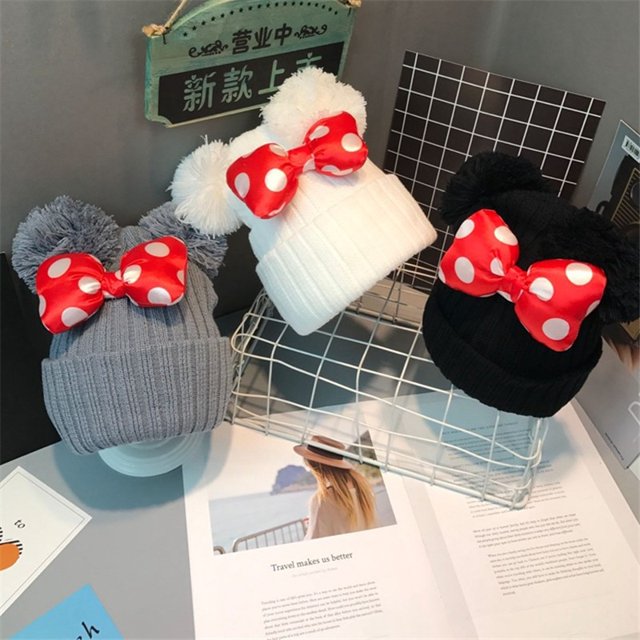 Big Dot Bowknot Baby Hat Cute Kids Girls Pompom Ball Cap Autumn Winter Outdoor Warm Knitted Beanie1 He Qiyong unisex