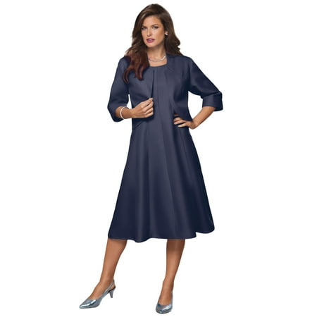 Roaman's Women's Plus Size Fit And Flare Jacket Suit Dress
