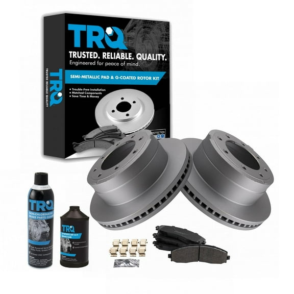 TRQ Rear Premium Semi Metallic Brake Pad & Coated Rotor Kit w/Chemicals BKA24540
