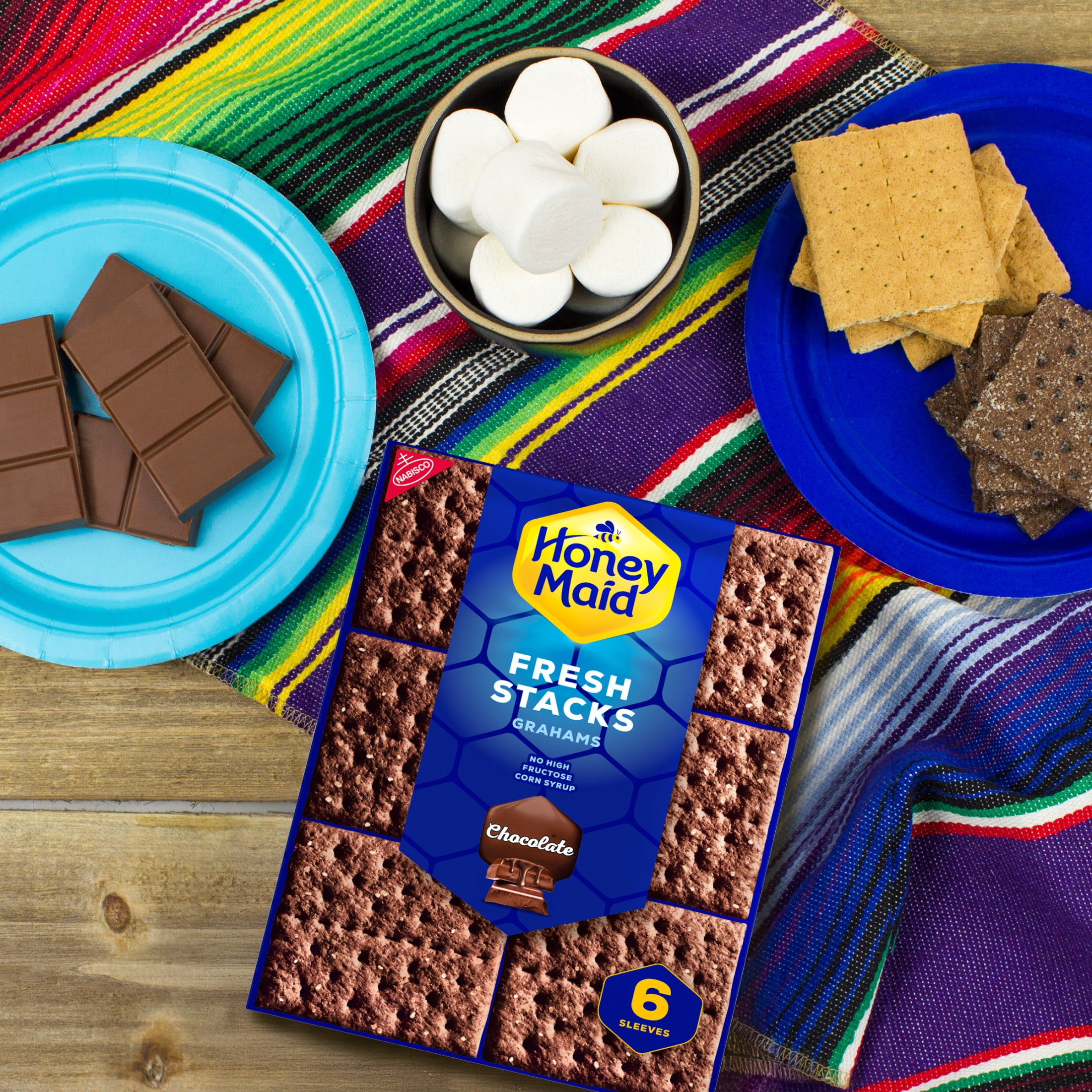 HONEY MAID Fresh Stacks Chocolate Graham Crackers, Travel Snacks, 12.2 oz (6 Multi Snack Packs)