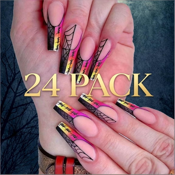 French Tip Press-On Nails, Almond,Multicolour, Medium Length, 24 Count,A