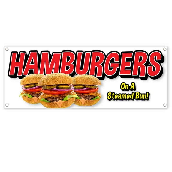 Hamburgers On A Steamed Bun 13 oz Vinyl Banner With Metal Grommets
