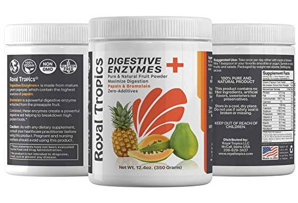 Pineapple Bromelain Digestive Enzyme Supplements in Powder Form by Royal Tropics - Vegetarian Weight Loss Control Formula with Green Papaya and Papain Acid Reducer for Perfect Gut Health