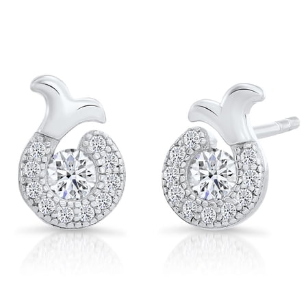 Tilo Jewelry 925 Sterling Silver Stud Earrings with Fish Tail Design & Cubic Zirconia CZ Stones for Women & Unisex