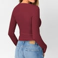 thumbnail image 6 of Women's Long Sleeve Henley Ribbed Fall Top Casual Winter T-Shirt, 6 of 9