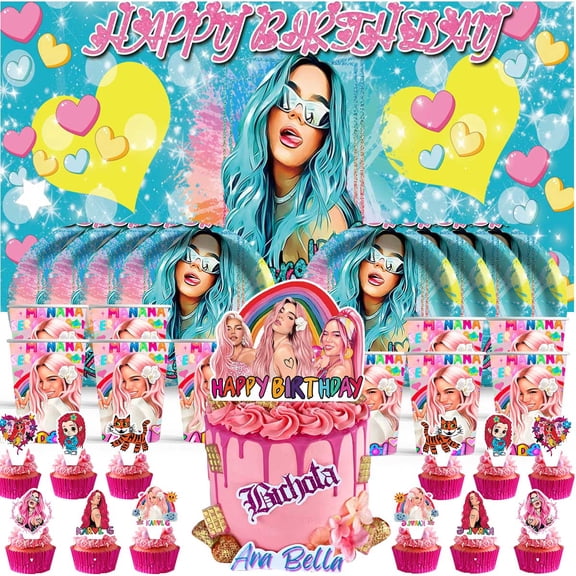 Karol G Birthday Cups Party Supplies Decor Backdrop Paper Plates Fans Decorations Banner