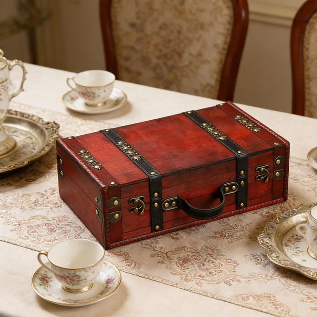 BELOVING Valise Antique Robuste Déco Maison Bagage Valise pour Mariage Voyage Filles Rouge