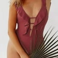 thumbnail image 3 of Neinkie Women One Piece Swimsuit V-Neck Ruffle Bathing Suit Padded Monokini, 3 of 7
