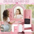 thumbnail image 7 of Kids Vanity Set with Lights, 2 in 1 Princess Makeup Vanity Desk with Jewelry Storage, Open Bookshelf, Storage Cabinet & Shelves for Little Girls (Pink), 7 of 7